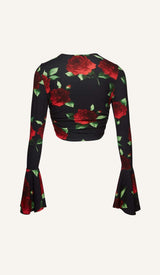 FLORAL-PRINT CROP TOP IN BLACK DRESS STYLE OF CB