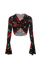 FLORAL-PRINT CROP TOP IN BLACK DRESS STYLE OF CB