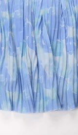 FLORAL PRINT PLEATED MIDI DRESS IN BLUE DRESS styleofcbdress