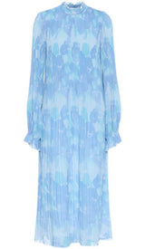 FLORAL PRINT PLEATED MIDI DRESS IN BLUE DRESS styleofcbdress