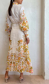 FLORAL-PRINT ROPE BELT MIDI DRESS IN IVORY DRESS styleofcb