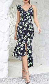 FLORAL PRINT RUFFLES MIDI DRESS DRESS STYLE OF CB