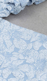 FLORAL-PRINT PUFF SLEEVE MIDI DRESS IN CLEAR SKY DRESS STYLE OF CB