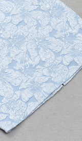 FLORAL-PRINT PUFF SLEEVE MIDI DRESS IN CLEAR SKY DRESS STYLE OF CB