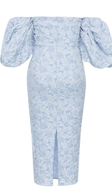 FLORAL-PRINT PUFF SLEEVE MIDI DRESS IN CLEAR SKY DRESS STYLE OF CB