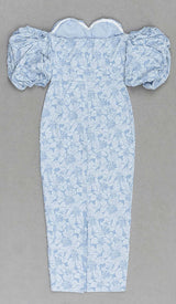 FLORAL-PRINT PUFF SLEEVE MIDI DRESS IN CLEAR SKY DRESS STYLE OF CB