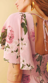 FLORAL-PRINT V NECK MAXI DRESS IN PINK DRESS STYLE OF CB