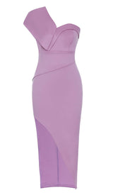 FLORAL SHOULDER SPLIT THIGH MIDI DRESS IN PURPLE DRESS sis label