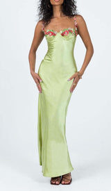 FLORAL STRAP SATIN MINI DRESS DRESS STYLE OF CB S MIDI DRESS IN GREEN