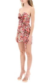 FLORAL APPLIQUE RUFFLED MINI DRESS IN RED DRESS STYLE OF CB