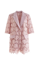 FLORAL CUTWORK JACKET DRESS SET IN PINK DRESS STYLE OF CB