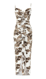 FLORAL RUFFLE MIDI DRESS IN WHITE DRESS STYLE OF CB