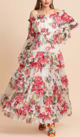 FLORAL TIERED MIDI DRESS IN PINK DRESS STYLE OF CB