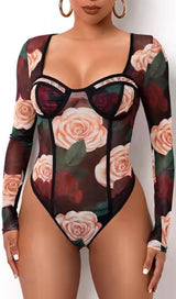 FLOWER PRINT BODYSUIT bodysuit styleofcb S LONG SLEEVE BODYSUIT