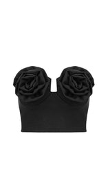 FLOWER APPLIQUE BUSTIER-STYLE TOP IN BLACK DRESS STYLE OF CB