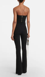 FLOWER APPLIQUE BUSTIER-STYLE TOP IN BLACK DRESS STYLE OF CB