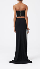 FLOWER APPLIQUE BUSTIER-STYLE TOP IN BLACK DRESS STYLE OF CB