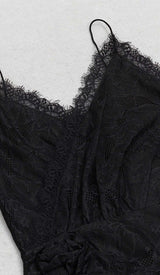 FLOWER APPLIQUE LACE MIDI DRESS IN BLACK DRESS STYLE OF CB