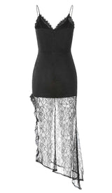 FLOWER APPLIQUE LACE MIDI DRESS IN BLACK DRESS STYLE OF CB