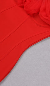 FLOWER EMBELLISHED CORSET MIDI DRESS IN WINE DRESS STYLE OF CB