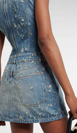 FRAYED DENIM MINI DRESS styleofcb