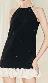 FRILL PEARL MINI DRESS IN BLACK DRESS STYLE OF CB