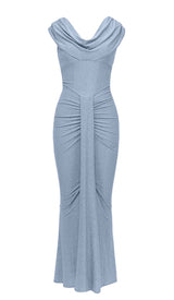 FRONT DRAPED MERMAID DRESS IN BLUE DRESS STYLE OF CB