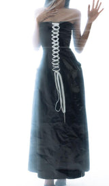 FRONT LACE UP STRAPLESS MAXI DRESS IN BLACK DRESS sis label