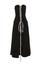 FRONT LACE UP STRAPLESS MAXI DRESS IN BLACK DRESS sis label