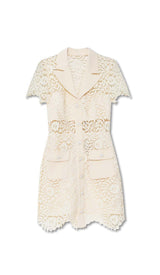 GUIPURE LACE FLAP POCKETS JACKET DRESS IN WHITE DRESS STYLE OF CB