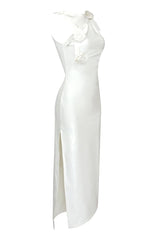 GLAM WITH EDGY SKINTIGHT LATEX GOWN IN WHITE LEATHERETTE PIECES Oh CICI