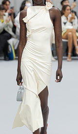 GLAM WITH EDGY SKINTIGHT LATEX GOWN IN WHITE LEATHERETTE PIECES Oh CICI