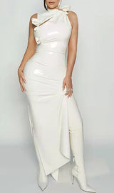 GLAM WITH EDGY SKINTIGHT LATEX GOWN IN WHITE LEATHERETTE PIECES Oh CICI
