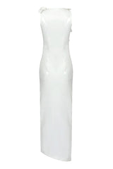 GLAM WITH EDGY SKINTIGHT LATEX GOWN IN WHITE LEATHERETTE PIECES Oh CICI