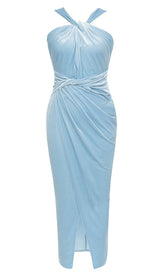 HALTER SATIN MIDI DRESS IN SKY BLUE DRESS styleofcb