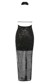 HALTER SLEEVELESS SEQUIN MAXI DRESS IN BLACK DRESS STYLE OF CB