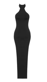 HALTER BACKLESS BANDAGE MIDI DRESS IN BLACK DRESS STYLE OF CB