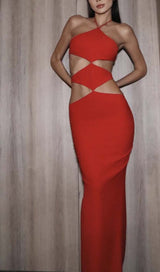 HALTERNECK CUTOUT MAXI DRESS IN RED DRESS STYLE OF CB