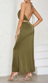 HALTER SATIN MIDI DRESS IN DARK FOREST DRESS STYLE OF CB
