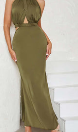 HALTER SATIN MIDI DRESS IN DARK FOREST DRESS STYLE OF CB