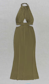 HALTER SATIN MIDI DRESS IN DARK FOREST DRESS STYLE OF CB