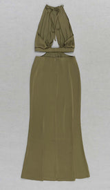 HALTER SATIN MIDI DRESS IN DARK FOREST DRESS STYLE OF CB