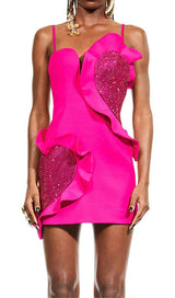 HEART EMBELLISHED SEQUIN MINI DRESS IN RED DRESS STYLE OF CB