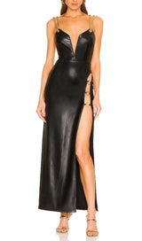 HIGH SLIT DEEP V MIDI DRESS IN BLACK Dresses styleofcb