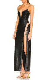 HIGH SLIT DEEP V MIDI DRESS IN BLACK Dresses styleofcb
