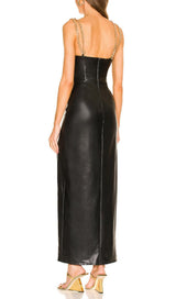 HIGH SLIT DEEP V MIDI DRESS IN BLACK Dresses styleofcb
