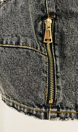 HIGH-WAISTED FADED DENIM TWO PIECES SET DRESS STYLE OF CB