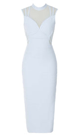 HIGH NECK MESH MIDI DRESS IN LIGHT BLUE DRESS STYLE OF CB