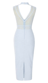 HIGH NECK MESH MIDI DRESS IN LIGHT BLUE DRESS STYLE OF CB