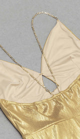 HIP WRAP SLIT MIDI DRESS IN GOLD DRESS STYLE OF CB